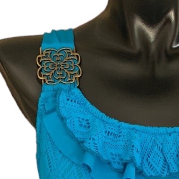 BECCA by Rebecca Virtue Diamond in the Rough Aqua Crochet Tankini Swimsuit 2X - Picture 3 of 10